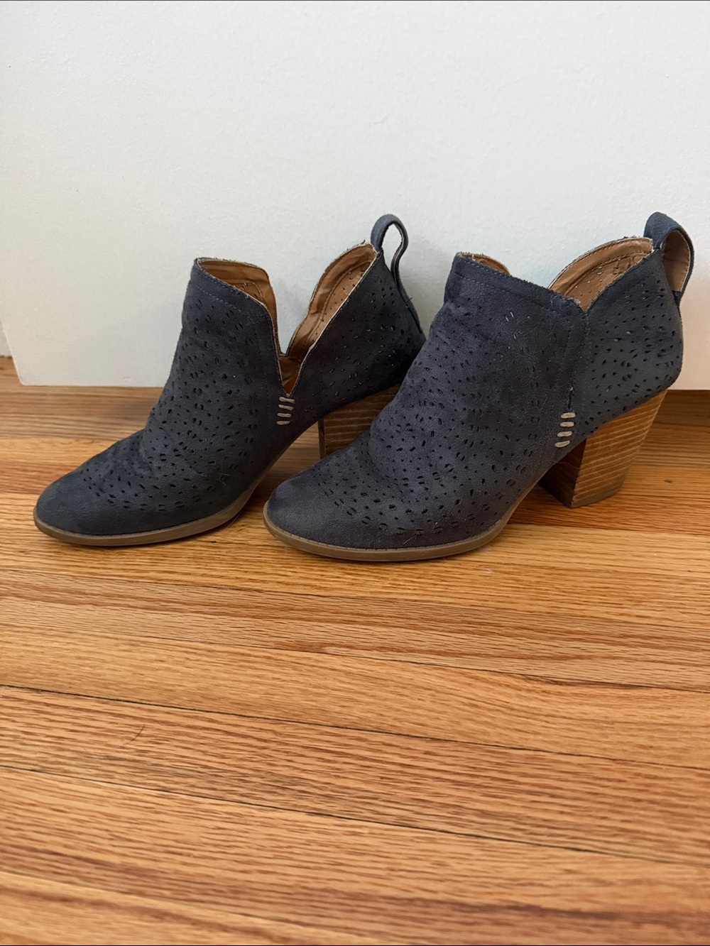 Massini Charcoal Suede Laser-Cut Ankle Booties